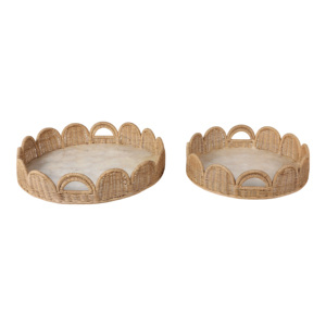 Vassoio Decorativo Intrecciato con Bordo Ondulato e Inserto in Marmo, Vassoio Rotondo per Bagno, Gioielli, Oggetti di Valore, Comodino, Tavolino da Caffè, Centrotavola - Product Image 6