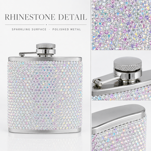 Gourde à whisky scintillante en strass avec bouchon en métal poli et charnière, idéale pour cadeau, bar ou soirée - Product Image 3