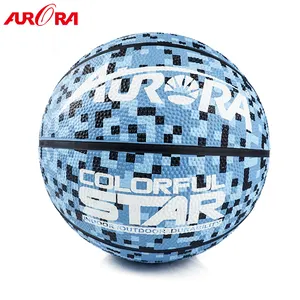 Hochwertige blaue Tarnung benutzer definierte Gummi basketball Größe 7 Outdoor-Spielball