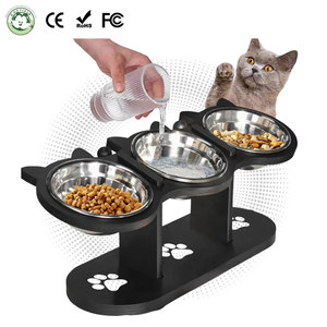 3 कटोरे लकड़ी का ऊंचा 15 कोण समायोज्य स्टेनलेस स्टील प्लास्टिक 3 1 पर्यावरण के अनुकूल स्वच्छ बिल्ली फीडर स्टैंड - Product Image 1