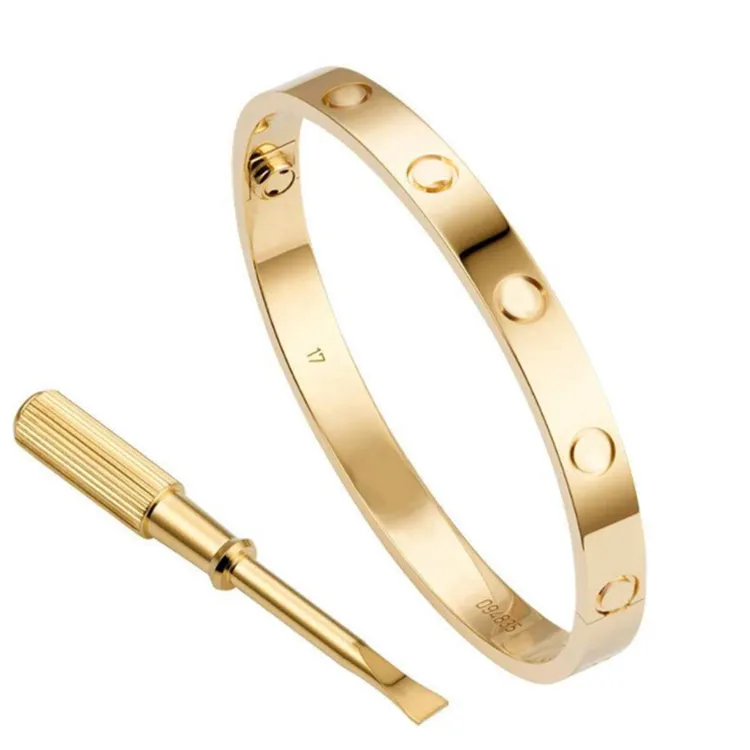 Famous branded inspired designer love screw nail bangle bracelet for women gold plated jewelry stainless steel bangle bracelet