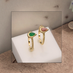 18K Gold Plated Stainless Steel Gemstone <b>Ring</b> <b>Adjustable</b> Knuckle <b>Ring</b> Natural Stone Oval Bezel Set Trendy Heart Women Gift - Product Image 3