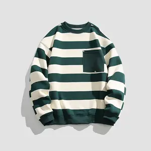 Vintage stripe contrast color pullover men's crew neck long sleeve fashion hoodie