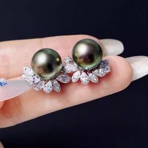 WENCHI 10983 22678DIY Accessories S925 <b>Silver</b> Earrings with 10-11mm Round Beads Simple Empty Stand Earnails for Pearl <b>Fans</b> - Product Image 1