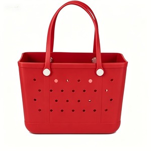 Sac fourre-tout décontracté rouge en EVA imperméable avec deux poignées, léger, perforé, à ouverture facile, capacité 1L, pour la gym, le marché et l'extérieur - Product Image 5