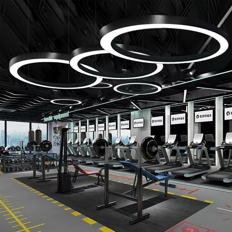 Commercial Small Square LED Pendant Lights with Aluminum Profile Round Hanging Ceiling Lamp for Gym and Office Lighting