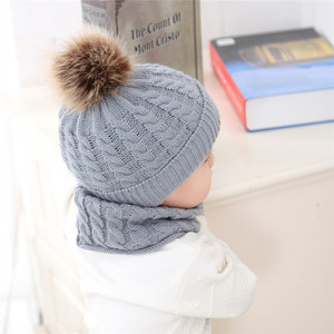Winter Children Knit Custom Kid <strong>Beanies</strong> and Scarfs <strong>Pom</strong> Knitted Scarf <strong>Beanie</strong> Hat Set - Product Image 5