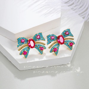 S925 Aguja de plata Pendientes de lazo azul Luz de lujo Senior Sentido de corindón rojo Orquídea Pino Zirconia Joyería de oreja femenina - Product Image 3