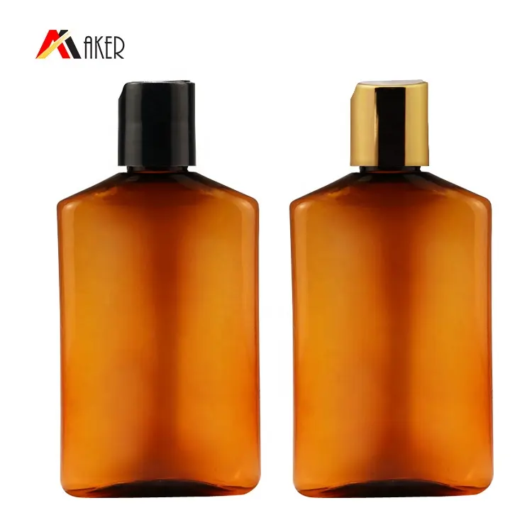 Custom PET Plastic 200ml Empty Amber Screen Printing Amber Clear Body Lotion Hair Conditioner Shampoo Bottle with Disc Screw Cap