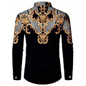 Nouvelle chemise élégante pour homme, style rétro floral, 100% coton, coupe ajustée, col chemise, manches longues, pour soirée de bal, services OEM - Product Image 2