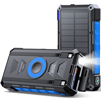 Batterie externe solaire portable étanche 20000 mAh, charge rapide 35W, chargeur sans fil 15W, 2 câbles intégrés avec boussole pour l'extérieur