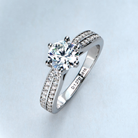 Terbaru 2021 Cincin Berlian Wanita Cincin Pernikahan Perak Perak 925 Zirkon Berlapis Emas Putih