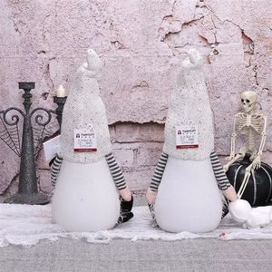 Juego de 2 gnomos de peluche iluminados para Halloween, decoración adorable con rayas blancas y negras para fiestas de otoño - Product Image 4