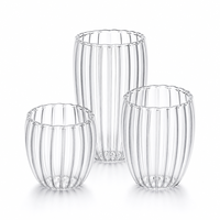 Vente en gros de tasses à café en verre à double paroi en borosilicate, verre à lait rayé fantaisie, isolées