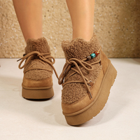 Bottes d'hiver à lacets en faux daim et fourrure Teddy à bout rond avec breloques perlées colorées pour femmes