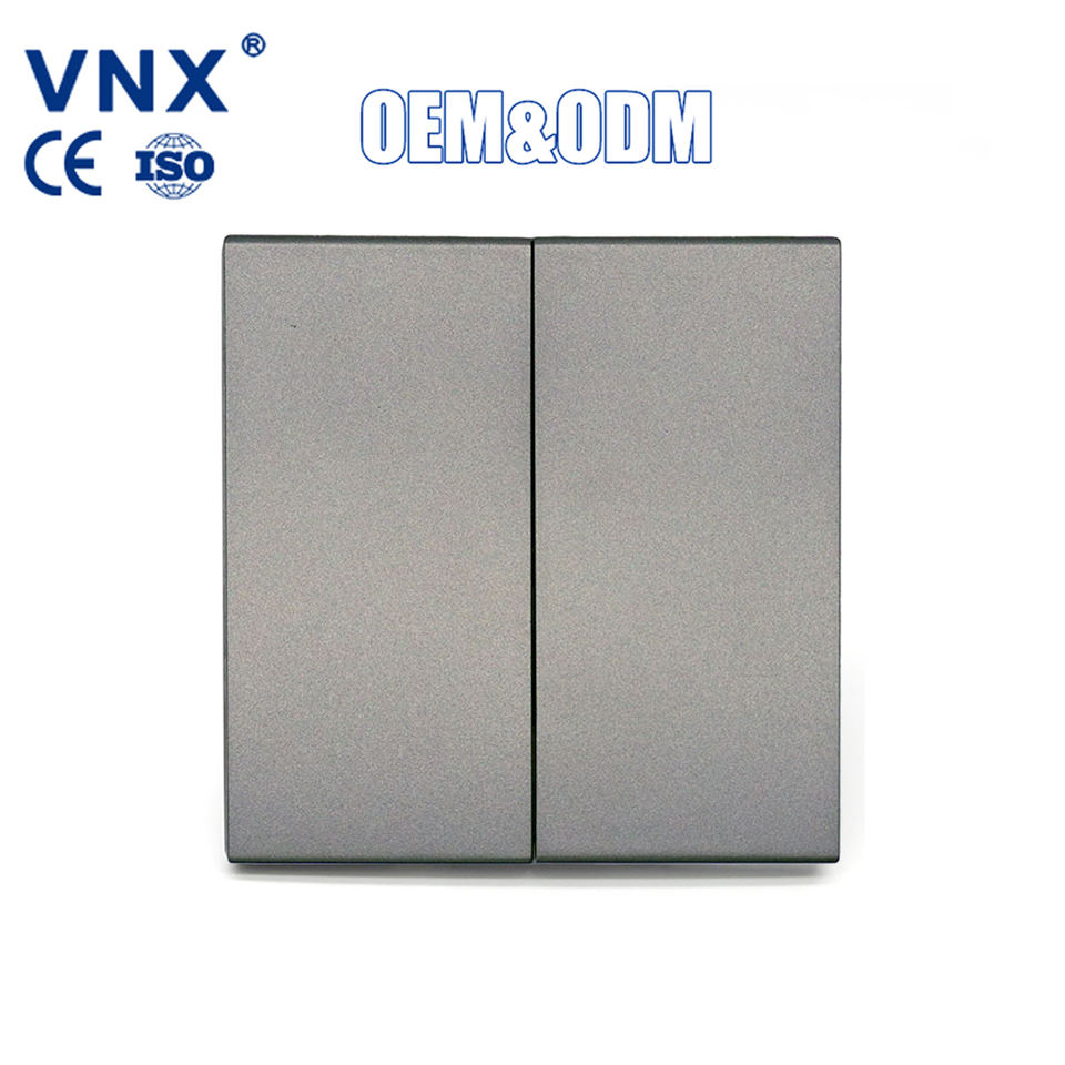 UK Standard 2 Gang 1 Way 2 Way Switch Grey Flame Retardant PC Panel Plug Socket 10A 250V Electrical Wall Switch