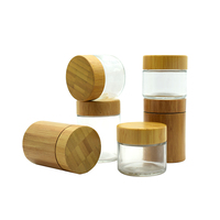 Tarro de crema facial resistente a niños, tarro de vidrio de madera de bambú, con tapas de bambú, 2oz, 4oz, 8oz