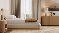Collection de chambre à coucher américaine FERLY, lit king-size de luxe pour un confort ultime, lit à panneaux en tissu entièrement rembourré