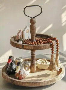 Guirnalda de cuentas de madera de 39 pulgadas <span class=keywords><strong>estilo</strong></span> granja con borlas cuentas de oración versátiles para colgar en la pared Boho Chic decoración del hogar artesanías de madera - Product Image 5