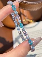 Bracelet tennis élégant ovale en diamants de couleur fantaisie cultivés en laboratoire, plaqué or blanc 18 carats, avec diamants alternés, bijoux fins