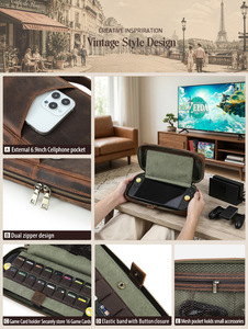 Taşınabilir Elde Taşıma Crazy Horse Deri Koruyucu Saklama Çantası Nintendo <span class=keywords><strong>Switch</strong></span> 2 Oyun Konsolu Açık Hava Seyahati İçin - Product Image 1