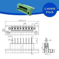 Bloque de Terminales AOSI de 5.08mm de Paso, de Aleación de Cobre, para Montaje en Panel de Pared, 5.00/5.08mm Hembra/Macho, 2P-24, PA66, 300V, 15A, ROHS/CE