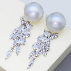 22556 S925 <b>Silver</b> DIY <b>Pearl</b> Accessories Gorgeous Empty Earnail Tray with 9-12mm Round Beads for <b>Earrings</b> - Product Image 2