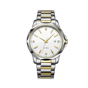 Montre en acier au tungstène pour homme, anneau à quartz avec bracelet, affichage de la date, en diamant simple