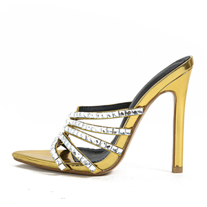 Newshow Socialite Style New Golden Rhinestone Pointed High Heel Sandals <b>slippers</b> 35-42 Size - Product Image 6
