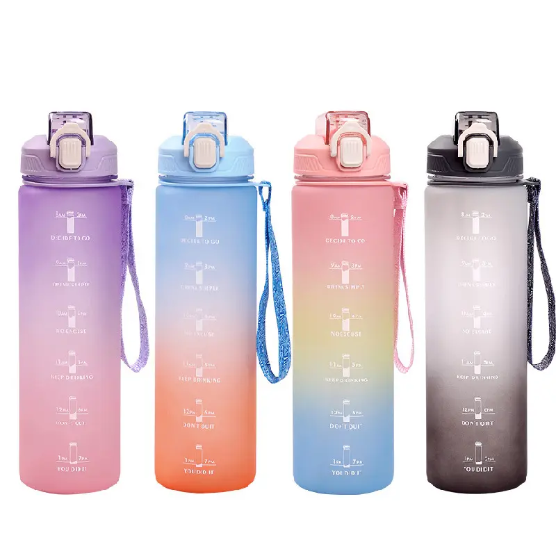 1000ml Trinkflasche Motivation Water Bottle With Time Marker And LID Color Cute Cartoon Water Bottle