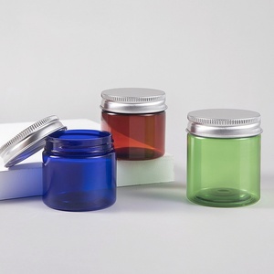 Amber Green Blue Wide Mouth Custom Logo Transparent Luxury Plastic Cream <b>Jar</b> With Aluminium Lid - Product Image 6