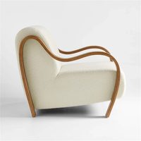 Vintage Mittelalterlicher Stil Langlebiger Ergonomischer Akzentstuhl Holzdesign Wabi-Sabi Lammfell Freizeitsessel für Wohnzimmer Zuhause Hotel