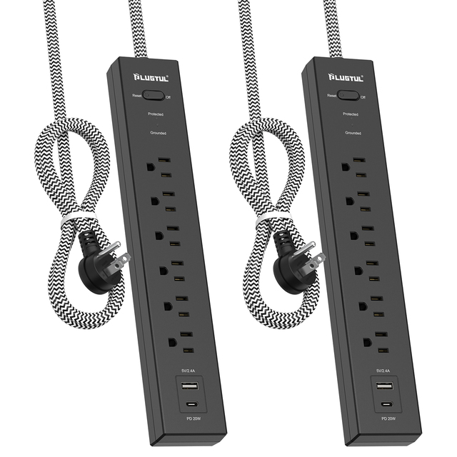 Power Strip Surge Protector with USB C PD 20W 6ft, 980 J, Multi Plug Outlet Extender for Home Office Dorm Room Black