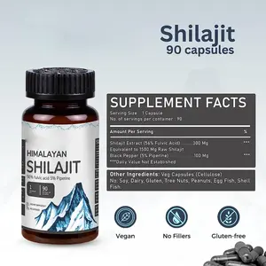 Cápsula Biocaro OEM Shilajit resina de shilajit Himalaya 85 minerales soporte cerebral mejora la fuerza masculina cápsulas de extracto de shilajit