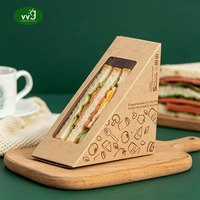 Boîte à sandwich triangulaire jetable en papier kraft de qualité alimentaire VVG avec fenêtre, emballage à emporter pour petit-déjeuner, restaurant