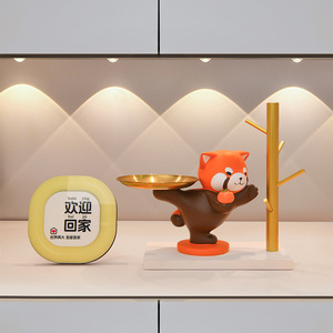 Cute Resin Red Panda Figurine With Tray For Home Desktop Decoration Feng Shui Style Key Holder Living Room Decor - Product Image 4