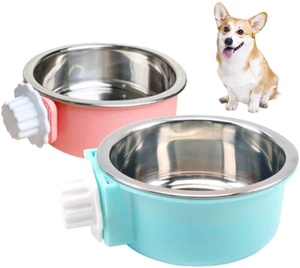 Sohpety 2IN1 Stainless Steel Removable Food Water Bowl For Dog Crate Hanging Pet Supplies Bowl