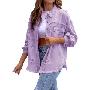 2024 <span class=keywords><strong>Veste</strong></span> en <span class=keywords><strong>jean</strong></span> décontractée à manches longues pour femmes avec poches - Product Image 1