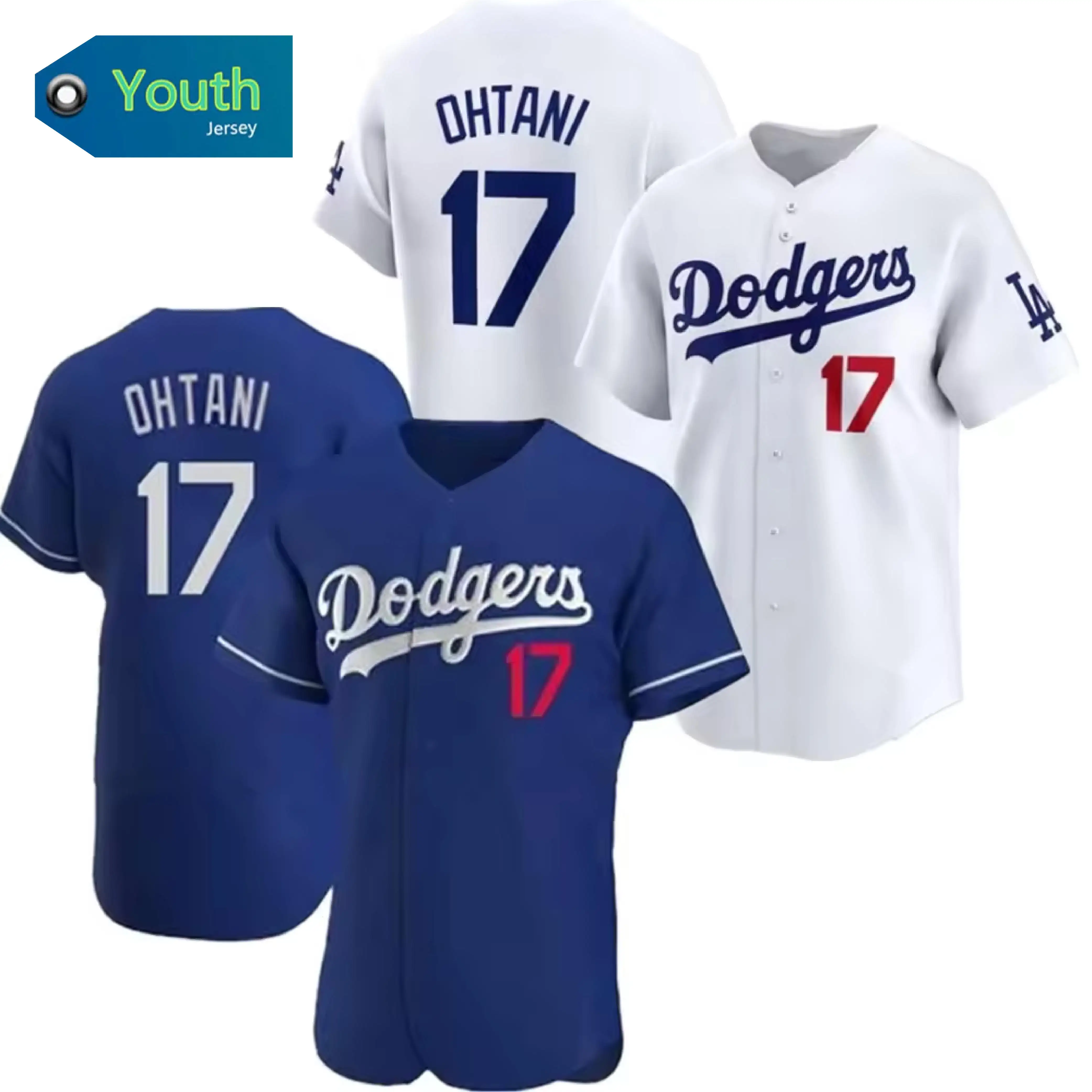Mujeres jóvenes Los Angeles #17 Shohei Ohtani cosido camisetas de béisbol camisa de moda Cool Base Blue Flex Base para niños señora