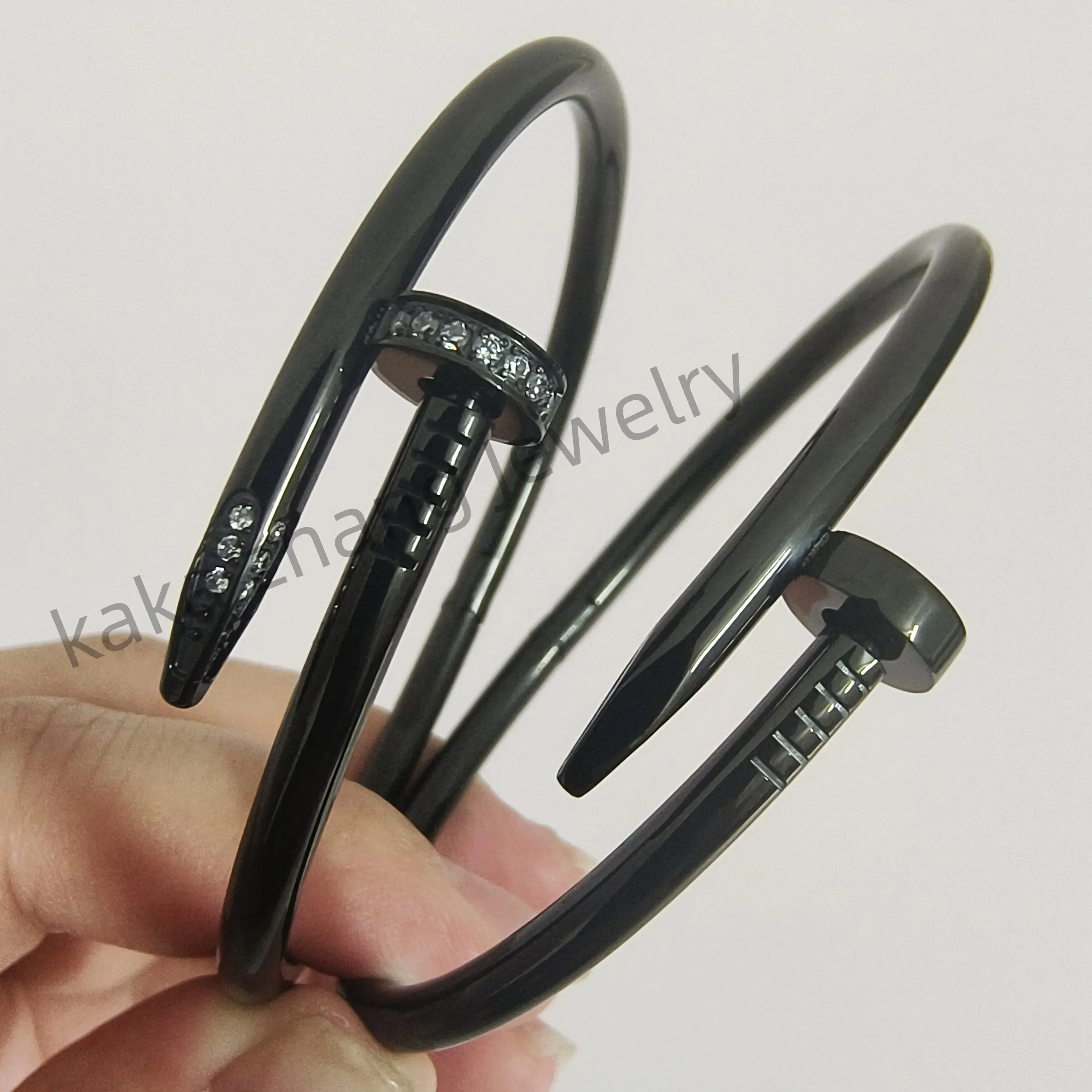 Fashion Jewelry Bracelets & Bangles Luxury Brand 316L Stainless Steel With Glossy Black Plating No CZ Plain 17/19CM Nail Bangles