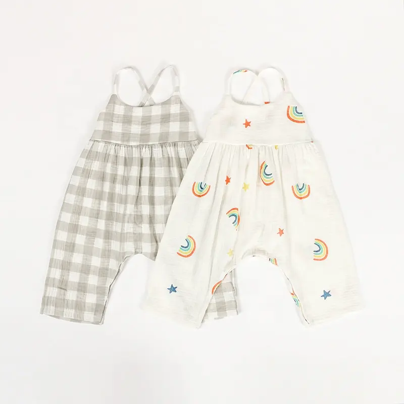 2022 Baby Girls Jumpsuit Rainbow printed Toddler Boys Plaid Romper Kids Summer Overalls