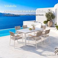 Ensemble de salle à manger de jardin moderne 7 pièces, mobilier de jardin, table extérieure en aluminium et chaises en corde tressée avec accoudoirs pour hôtel de villégiature