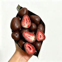 Knapperige, stevige, chocolade bedekte, gevriesdroogde aardbeien voor taartdecoratie, fruit-snack, groothandel.