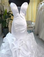 Robe de mariée en satin sur mesure de style sirène avec décolleté en cœur et traîne courte, taille plus, africaine, 2026
