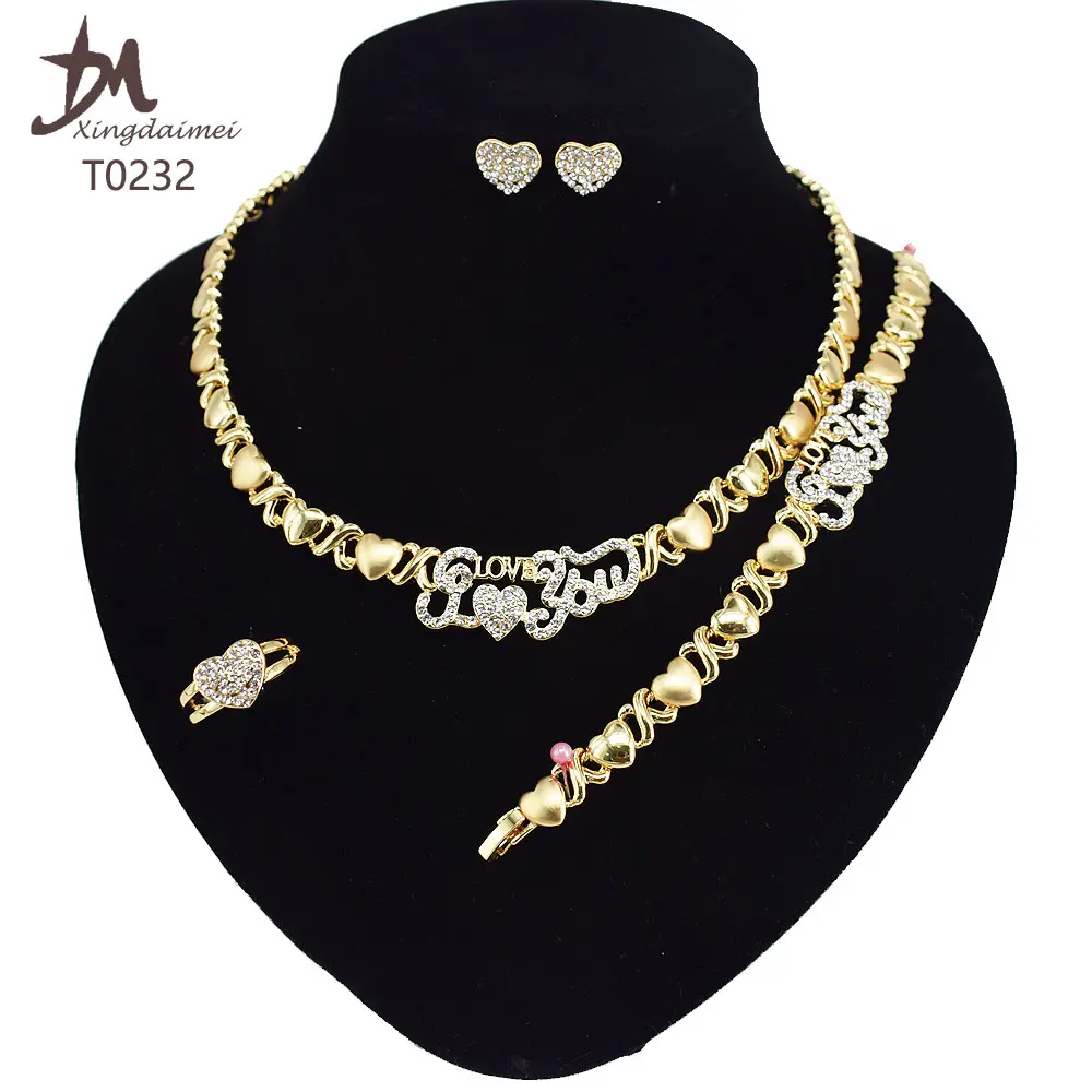 T0232 New design Hot Sale 18K gold X Heart I love you jewelry set
