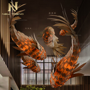 Thiết kế độc đáo tùy chỉnh trang trí trong nhà cá chiếu sáng bằng gỗ Dự Án Lớn sảnh khách sạn cầu thang dẫn đèn chùm - Product Image 3