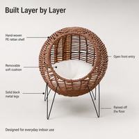 Lit pour chat en rotin tressé PE, tapis rafraîchissant d'été, hamac convertible, amovible et lavable, style villa semi-fermé, maison d'arbre pour chat