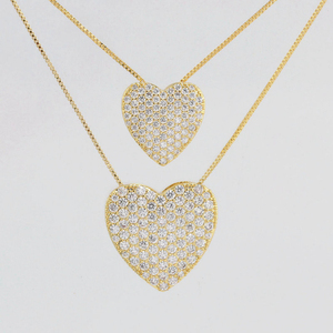 Collier Cœur Micro-Pavé en Zircon Cubique Plaqué Or, Pendentif Cœur Grande et Petite Taille, Chaîne Quotidienne pour Superposition, Vente en Gros - Product Image 1