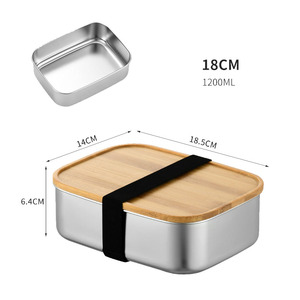 304 Stainless Steel Bamboo Wooden <strong>Cover</strong> Lunch Box Food Grade Sushi Box Division Office Lunch Lunch Container Containers <strong>Lunchbox</strong> - Product Image 3