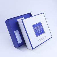 Boîte rigide personnalisée bleue et blanche en deux parties (base et couvercle) avec insert moulé pour produits cosmétiques et de soin de la peau